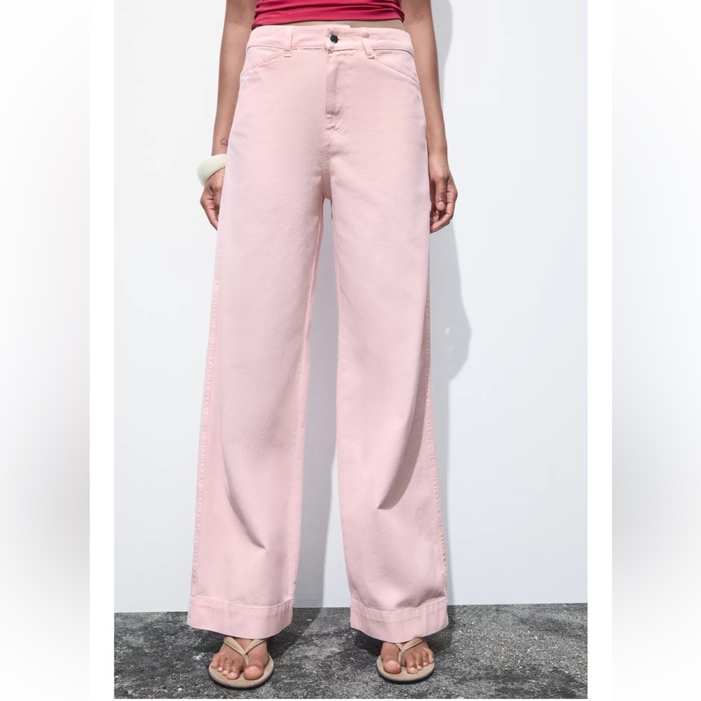 Zara High Waist Wide-Leg Pink Jeans Size 6